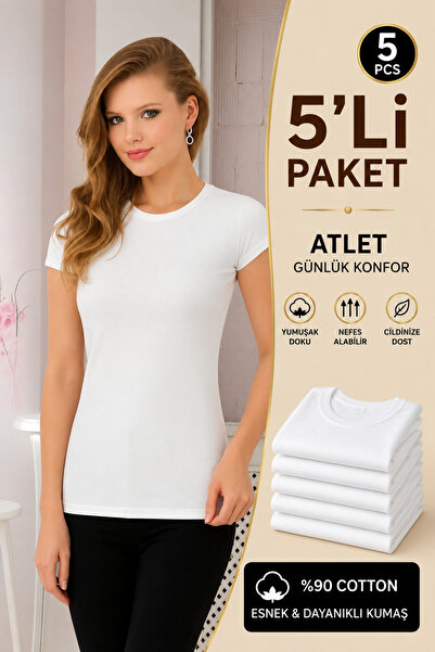 Altınay Women's 5-Pack Short Sleeve Undershirts - 90% Cotton
