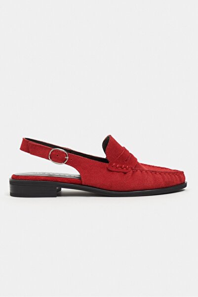 NİŞANTAŞI SHOES Tosky Red Suede Belt Detailed Flat Sole Women's Loafer Sandals