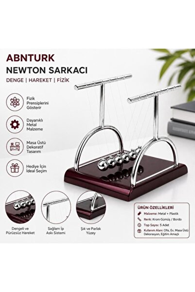abnturk 5 Toplu Masaüstü Küçük Newton Sarkacı Dekoratif Stres Giderici Metal ...