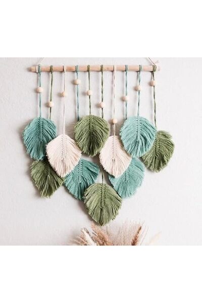 TERRIFI Boho Macrame Wall Hanging Nursery Decor with Handmade Leaves Feather ...