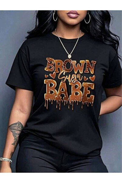 23ERVA Women'S Casual Brown Sugar Print Lightweight T-Shirt, Crew Neck Short ...
