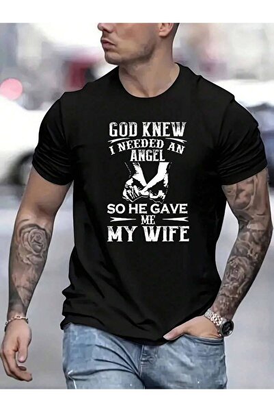 LİNA06 God Knew I Needed An Angel So He Gave Me My Wife T-Shirt, Men's Round ...