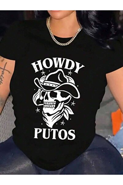 LİNA06 Women Stylish Western Cowboy Crew Neck Short Sleeve T-Shirt Graphic Te...