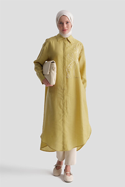 Armine Embroidery Detailed Tunic Dress in Oil Green