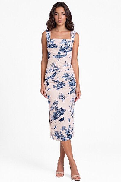 Hiccup Patterned Square Neck Midi Dress
