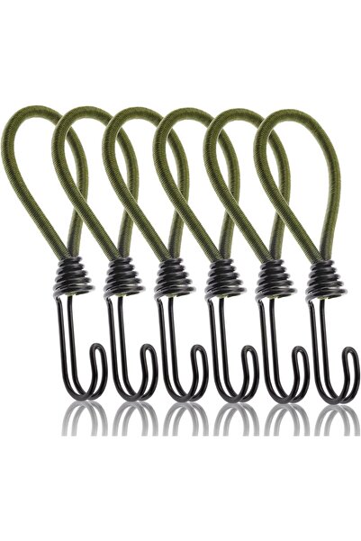 STARSTAR 12 green elastic cords with hooks; metal hooks for securing cargo, t...