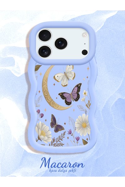 CHICASELUX iPhone 17 Pro Compatible Wavy Frame Moon Butterfly and Flower Patt...