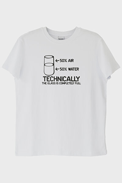 lofux Technically the Glass Is Completely Full Printed Design White T-Shirt