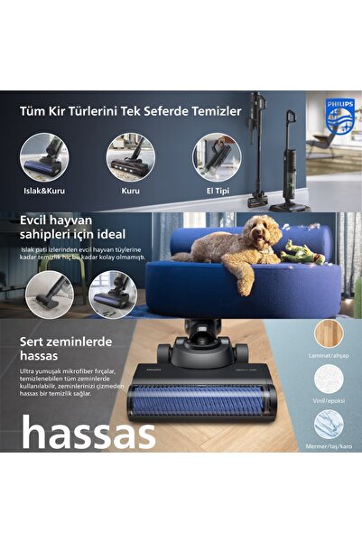 Philips 7000 Serisi AquaTrio Kablosuz Dikey Süpürge, Islak&Kuru Temizlik, Oto...