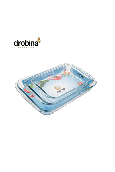 drobina طقم صواني فرن مصنوع من زجاج البايركس المقاوم للحرارة مستطيل مكون من 3...