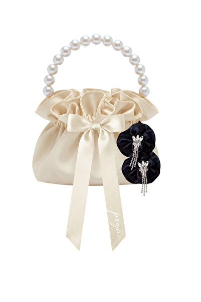 pegu baby collection Ekru Cotton Satin Bag, with Crystal Glass Stone Decorati...