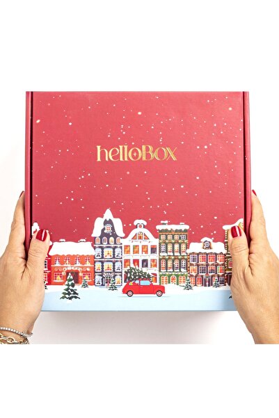 Hellobox Premium Kırmızı Kış Kasabası Temalı Lüks Kurumsal Yılbaşı Hediye Kut...
