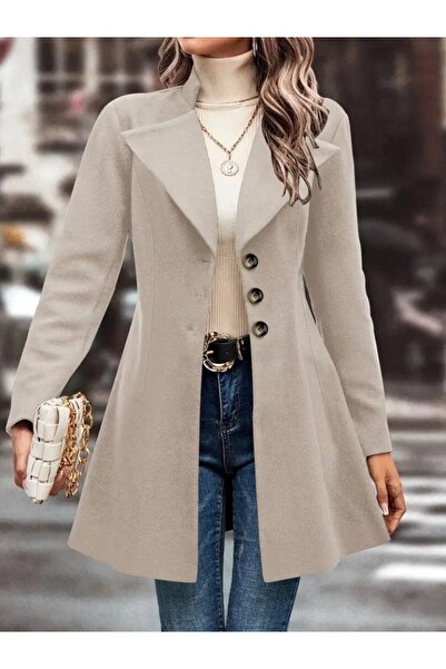 Şeker Portakalım Women's long sleeve lapel front button short stamp coat