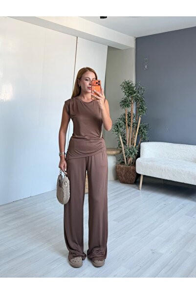 İrka Moda Ribana Yanı Büzgülü Tişört Takım