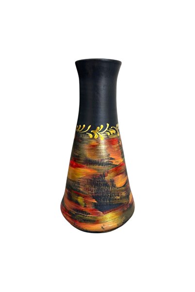 Ceramica Martinescu Vaza ceramica neagra pictata manual 25 cm - obiect decorativ