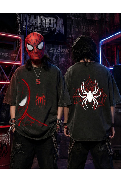 dompulerimoda Retro Spider - Man Printed Unisex Washable Vintage Oversize T-S...