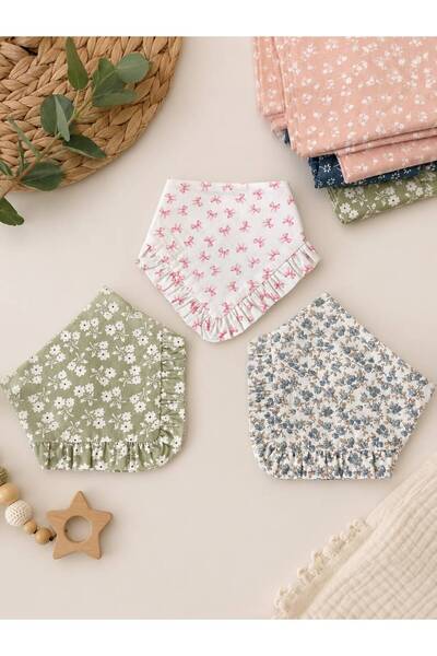 LUMİBABY BUTİK 100% Cotton Fabric Ruffled Collar Set, Snap Fastener Bib, Scar...