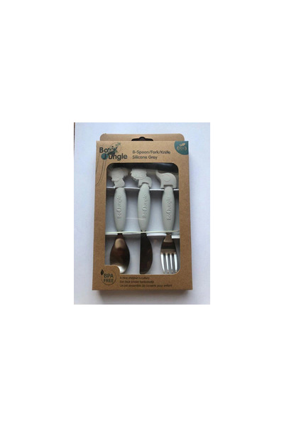 Bo Jungle Set tacâmuri pentru copii din silicon/oțel inoxidabil, gri