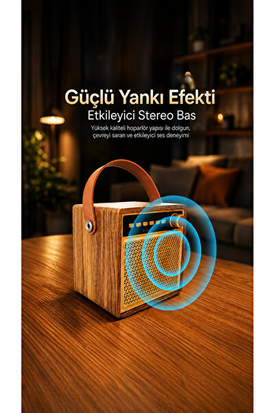 ULTRATEKNO 3” Ahşap Hoparlör Kablosuz Mikrofonlu Taşınabilir Karaoke Sistemi Party Box Eğlence Paketi