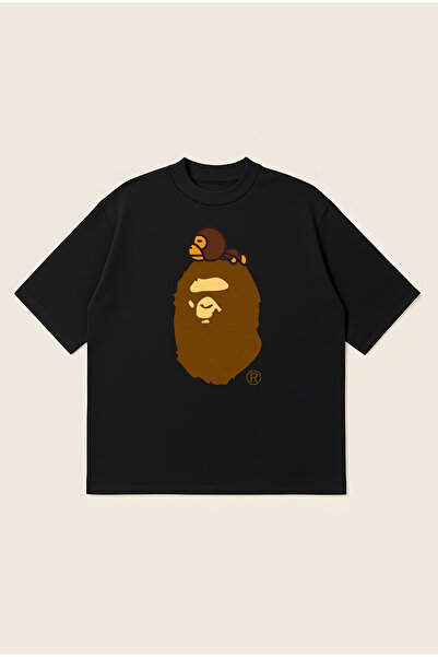 Moon Dancer تي شيرت A Bathing APE Ape مطبوع باللون البني بقصة واسعة للجنسين م...