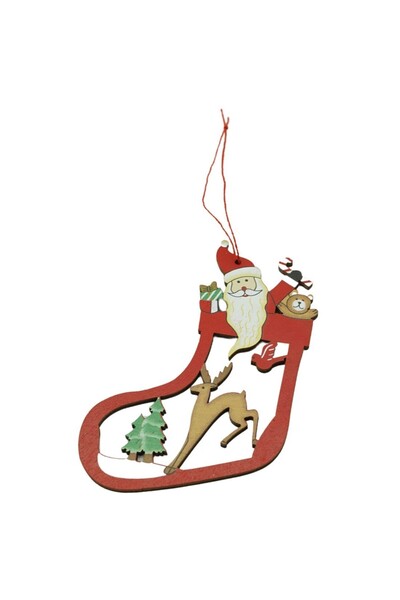 Rao Ornament de Brad Mos Craciun cu Cerb, Multicolor, Lemn, 10 Cm