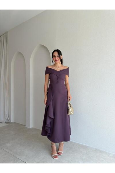 Mooi Butik فستان ميدي بياقة مادونا من NAVY 4035 - بنفسجي