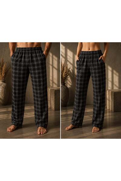 Mia Homewear SİYAH UNİSEX ÇİZGİLİ PAMUKLU CEPLİ PİJAMA ALTI
