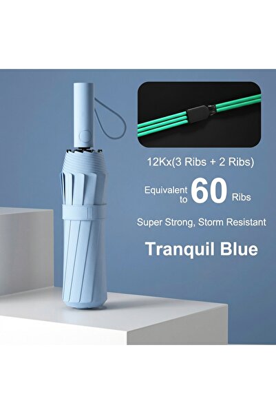 Choice13 60Ribs Blue Reinforced 24-Bone Umbrella, Men's Business Strong And D...