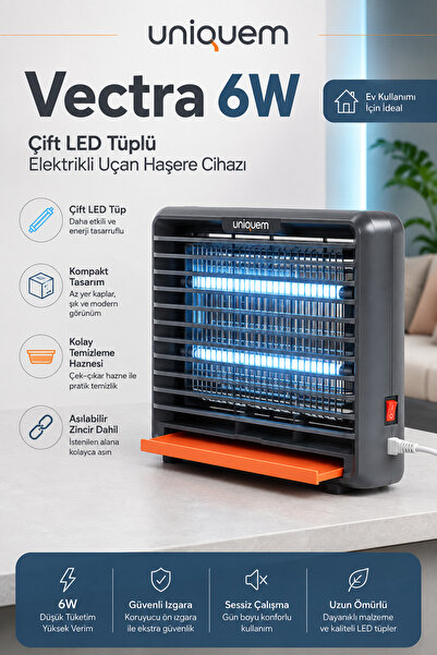 Uniquem Vectra 6W Çift LED Tüplü Elektrikli Sinek Sivrisinek ve Uçan Haşere C...