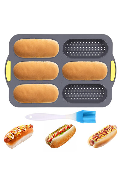 STARSTAR Hot dog bun mold (with oil brush), 6-slot French bread mold