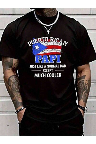 LİNA06 Rico Men's Cotton-Shirt - Papi Graphic With Puerto Rican Design, Casua...