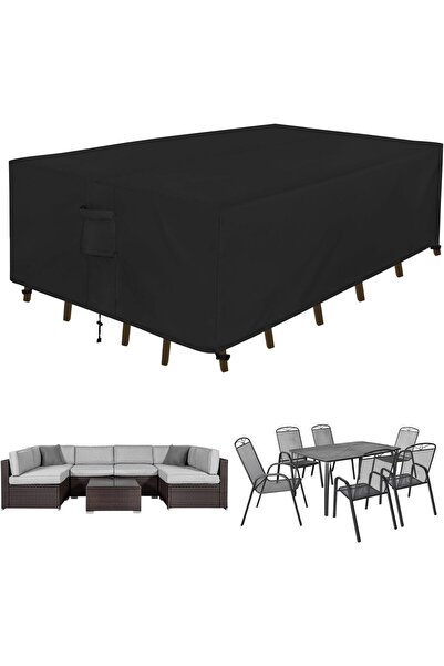STARSTAR Black 308*138*89CM Waterproof Rectangular Patio Furniture Table Chai...