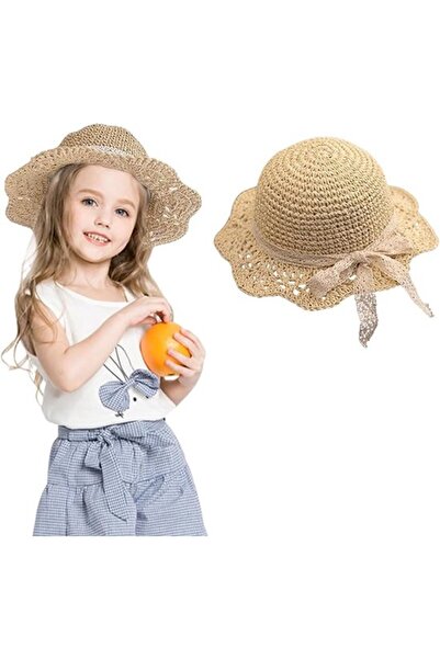 STARSTAR Baby straw hat girls summer children's sun hat bow beach hat foldabl...