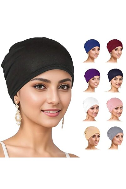 STARSTAR 9-Piece Solid Color Women Chemotherapy Cap Set Elastic Headband Pre-...