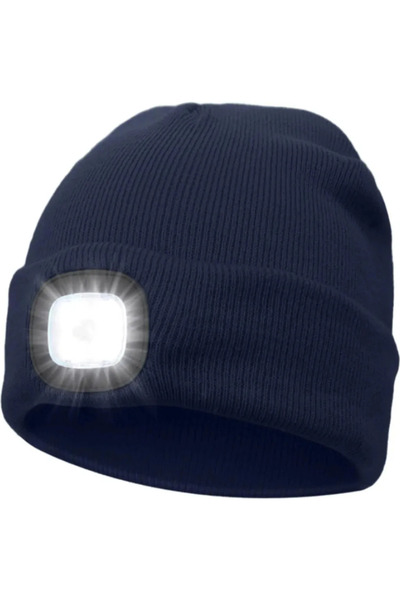 STARSTAR LED-lit knitted hat with rechargeable USB headlamp, unisex, adjustab...