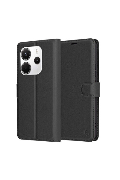 Techsuit Калъф за Xiaomi Redmi Note 14 5G, кожен тип фолио, кафяво-черен