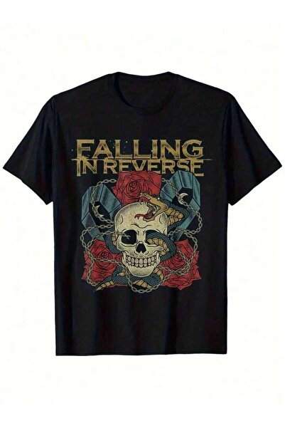 LİNA06 تي شيرت مطبوع عليه Skull Roses Falling In Reverse Band، 220 جرام، 100%...