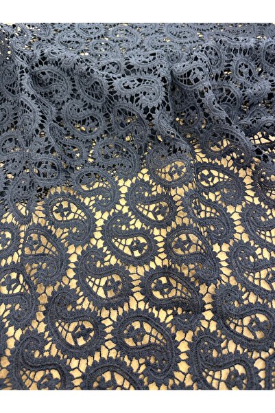 METERİAL Black Shawl Patterned Guipure Lace Fabric - Luxurious Lace Fabric fo...