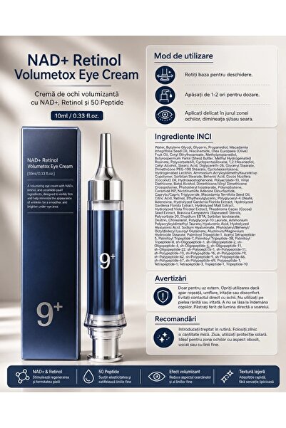 CEZI Cremă-ser pentru conturul ochilor cu NAD+, retinol și complex de peptide pentru fermitate și un aspect neted, 10 ml