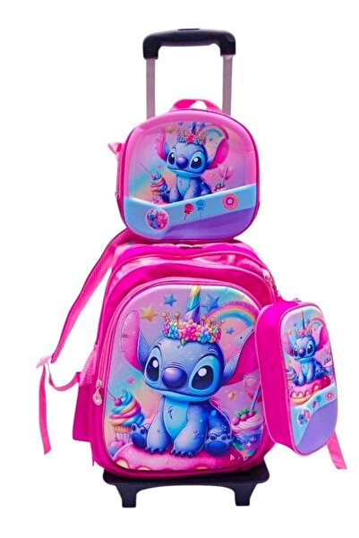 Toybox Disney Stitch 3-Piece School Bag Set with Trolley - Pink Backpack, Lun...