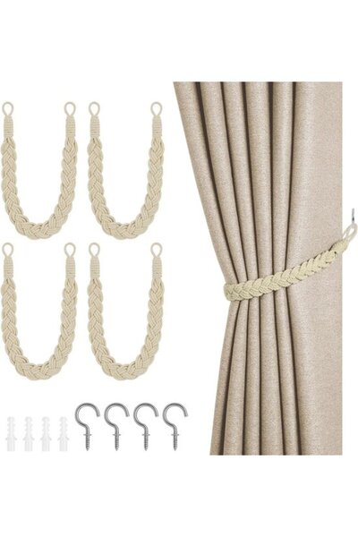 STARSTAR Natural cotton curtain cords, 4 - pack, hand - woven decorative curt...