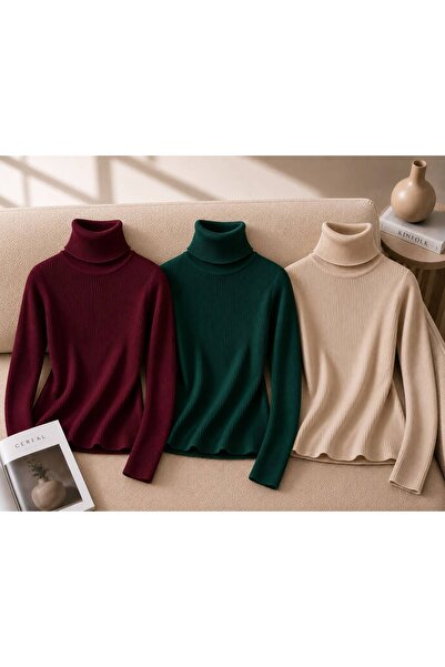 threeoff 3-Pack Advantageous Women's Long Sleeve Ribbed Turtleneck Knit Sweat...