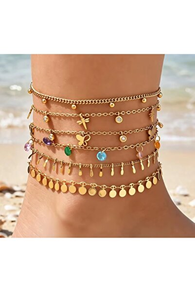 Atölye Eliz Pvd 316L Steel Sequined Foot Anklet