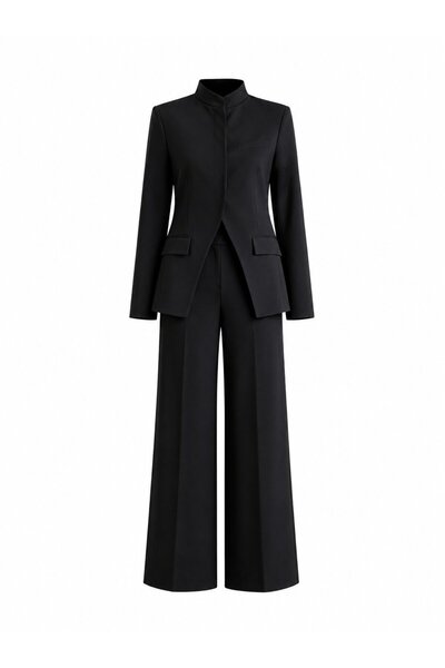 Laluvia Black Stand Collar Jacket and Pants Set - Tk7100
