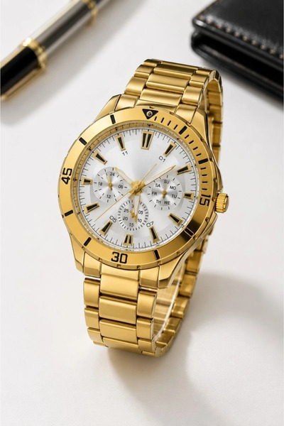Generic Brand Men's Gold Color Metal Cord Analog Wrist Watch White Dial with ...