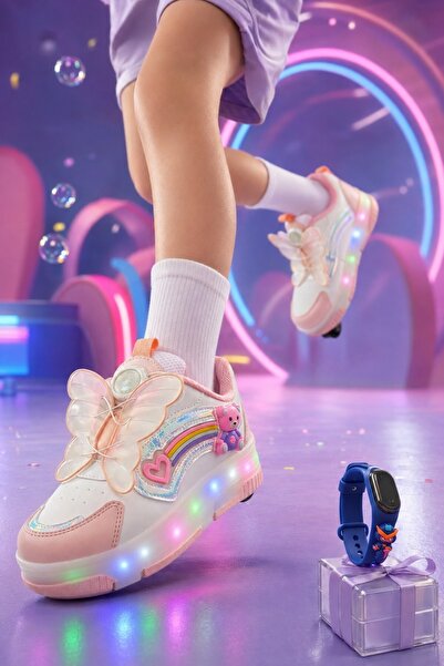 MUGGO COLOURFUL Çocuk Işıklı Patenli Tekerlekli Sneaker Spor Ayakkabı