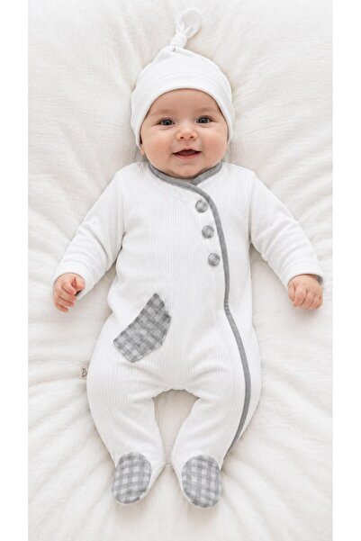 Oz Baby Newborn Baby Boy 2-Piece Jumpsuit and Hat Set Cotton Booties Jumpsuit...