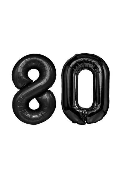 genaja Set Baloane Folie Cifra 8 și 0 Negru 40 cm, Numărul 80, Decor Aniversa...