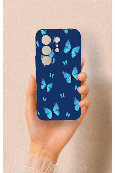 Vip Case Tecno Camon 50 Pro 4G Uyumlu Mavi Kelebek Desenli Silikon Kılıf