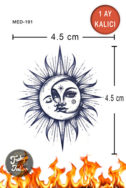 Trakya Tattoo 1 Ay Kalıcı Hayalet Dövme Minimal Ay ve Güneş Geçici Dövme MED-191